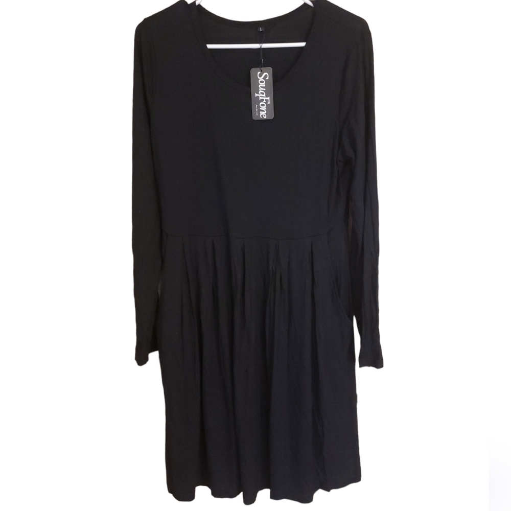 SouqFone Women's Large Black Long Sleeve Dress